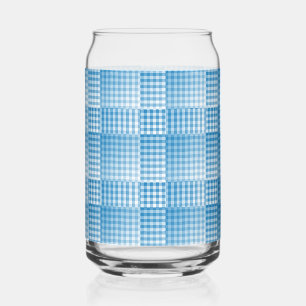Blue White Chequered Abstract Pattern Can Glass
