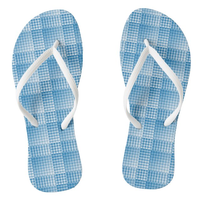 Blue White Chequered Abstract Pattern Flip Flops (Footbed)