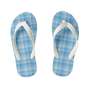 Blue White Chequered Abstract Pattern Kid's Flip Flops