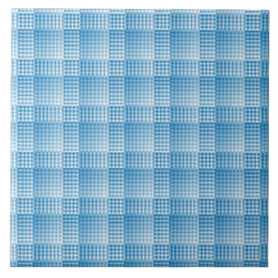 Blue White Chequered Abstract Pattern Tile