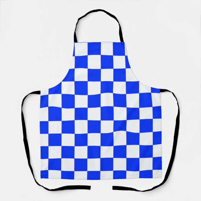Blue White Chequered Check Pattern Apron (Front)