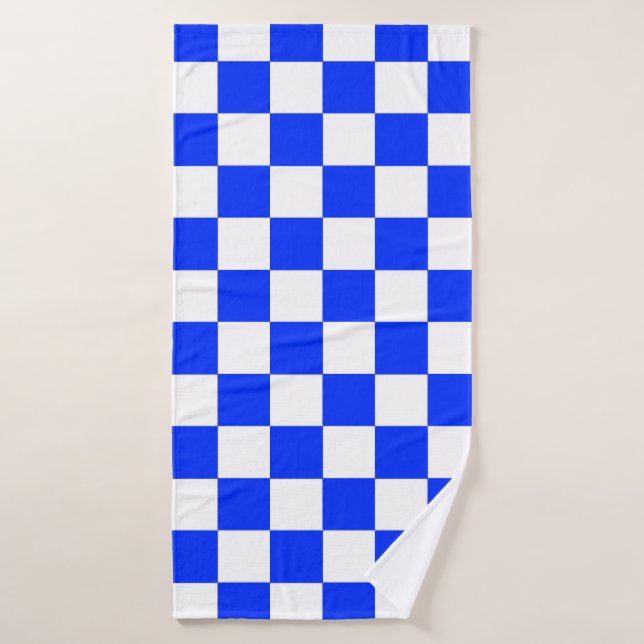 Blue White Chequered Check Pattern Bath Towel (Bath Towel)