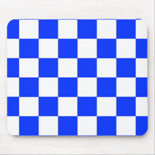 Blue White Chequered Check Pattern Mouse Mat