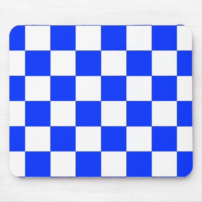Blue White Chequered Check Pattern Mouse Mat (Front)