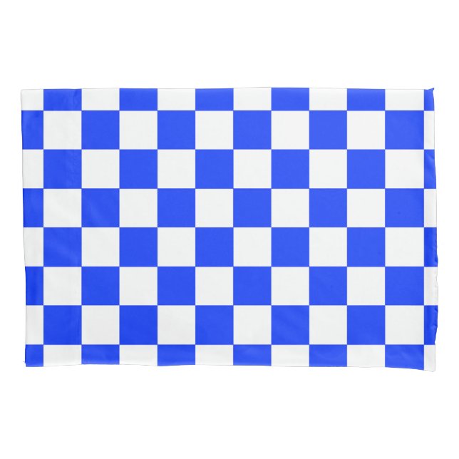 Blue White Chequered Check Pattern Pillowcase (Front)