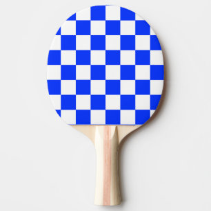 Blue White Chequered Check Pattern Ping Pong Paddle