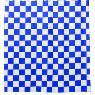 Blue White Chequered Check Pattern Shower Curtain
