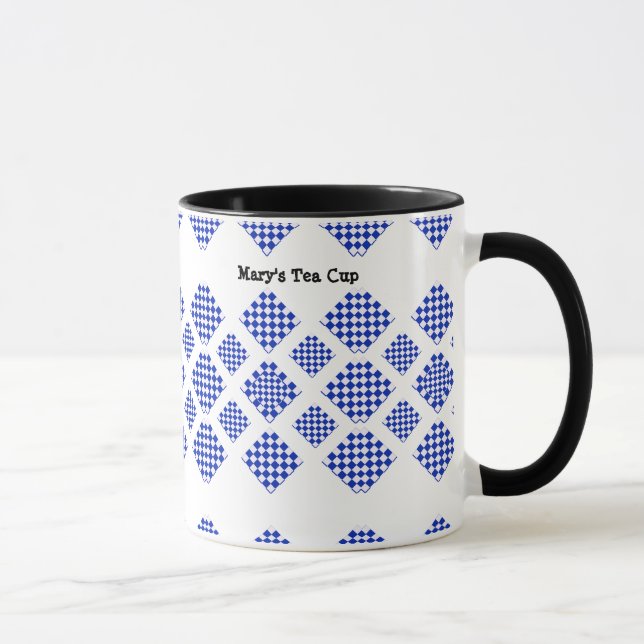 Blue White Chequered Diamond Mug (Right)