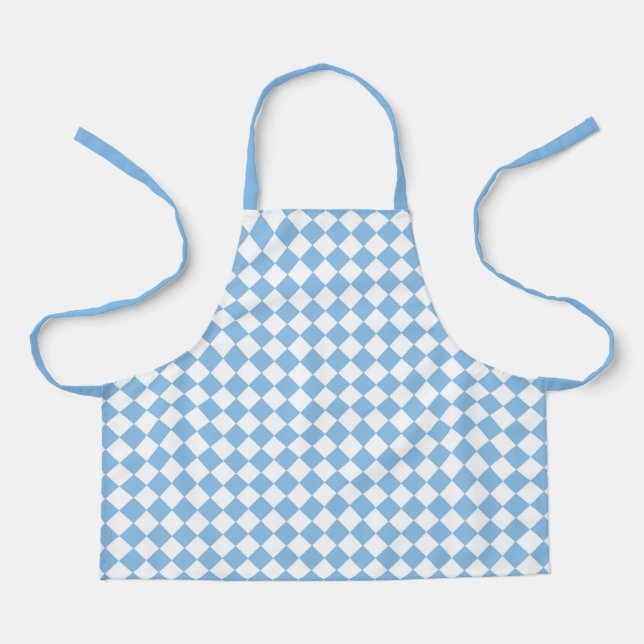 Blue White Chequered Diamond Pattern Apron (Front)