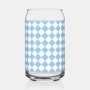 Blue White Chequered Diamond Pattern Can Glass
