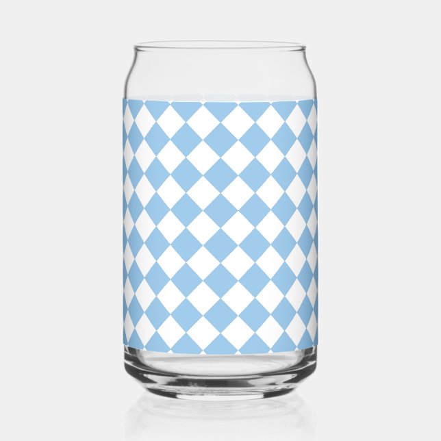 Blue White Chequered Diamond Pattern Can Glass (Front)