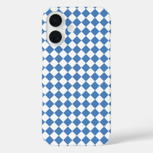 Blue White Chequered Diamond Pattern iPhone 16 Case