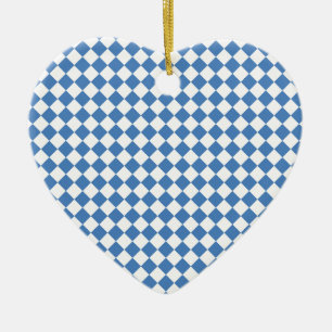 Blue White Chequered Diamond Pattern Ceramic Tree Decoration