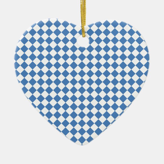 Blue White Chequered Diamond Pattern Ceramic Tree Decoration (Front)