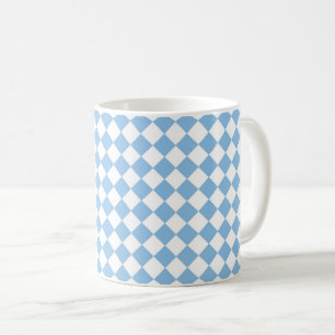 Blue White Chequered Diamond Pattern Coffee Mug