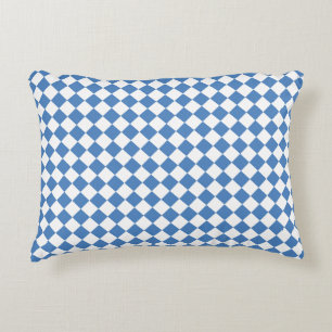 Blue White Chequered Diamond Pattern Decorative Cushion