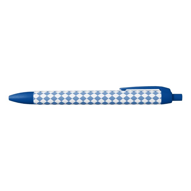 Blue White Chequered Diamond Pattern Ink Pen (Top)