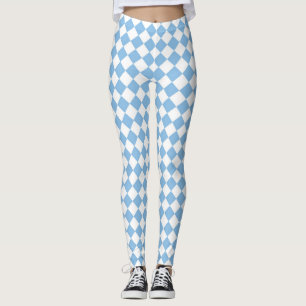 Blue White Chequered Diamond Pattern Leggings