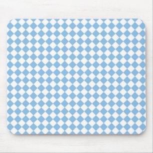Blue White Chequered Diamond Pattern Mouse Mat