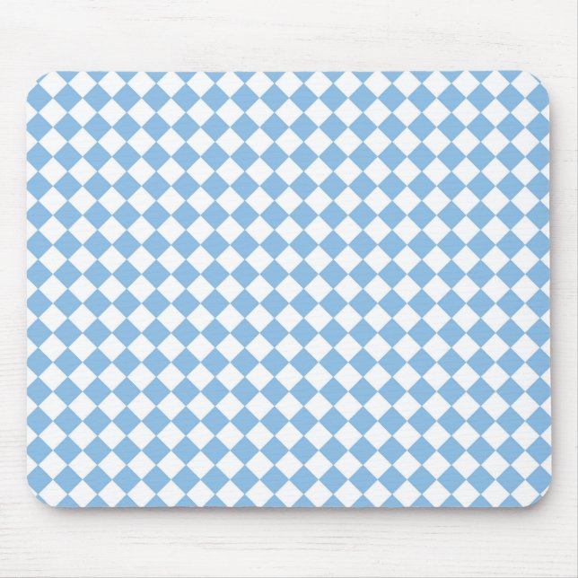 Blue White Chequered Diamond Pattern Mouse Mat (Front)