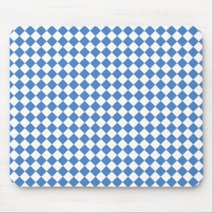 Blue White Chequered Diamond Pattern Mouse Mat