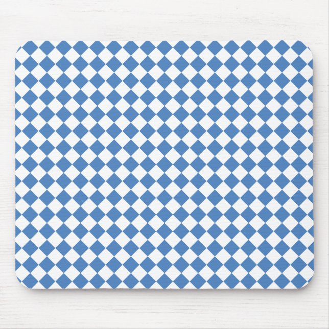 Blue White Chequered Diamond Pattern Mouse Mat (Front)