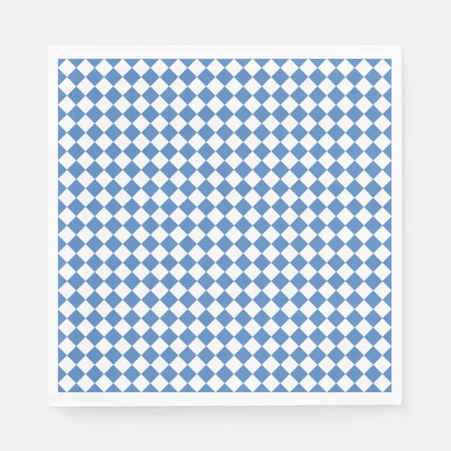 Blue White Chequered Diamond Pattern Napkin (Front)