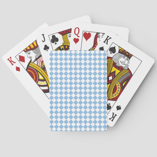 Blue White Chequered Diamond Pattern Playing Cards (Back)