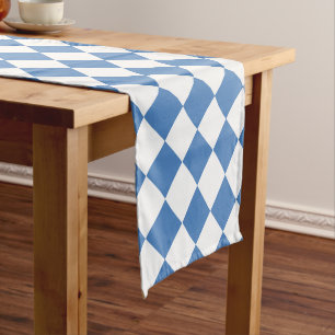 Blue White Chequered Diamond Pattern Short Table Runner