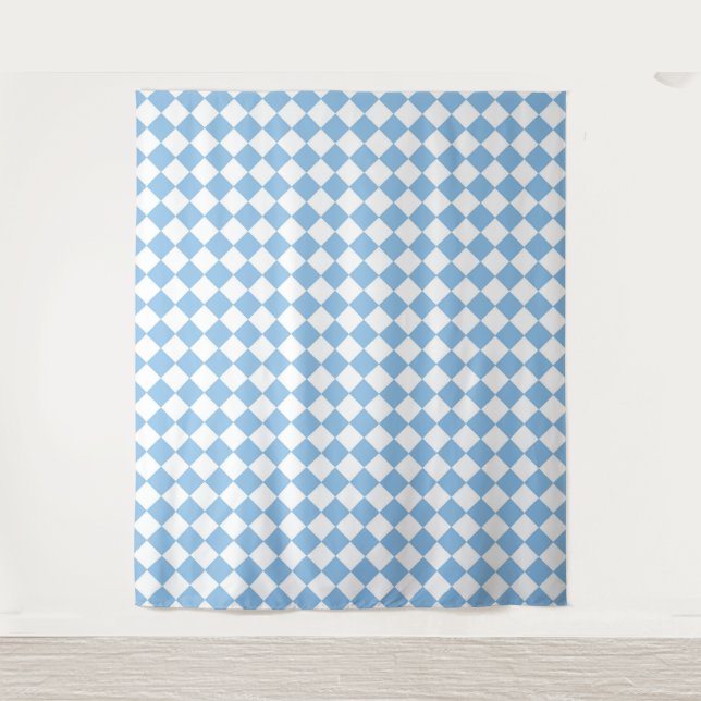 Blue White Chequered Diamond Pattern Tapestry (Front)