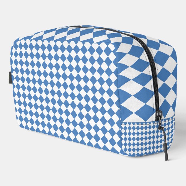 Blue White Chequered Diamond Pattern Toiletry Bag (Right Corner)
