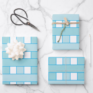 Blue White Chequered Plaid Pattern Wrapping Paper Sheet