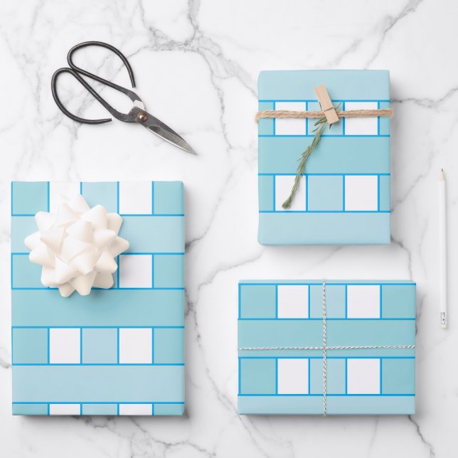 Blue White Chequered Plaid Pattern Wrapping Paper Sheet (Front)