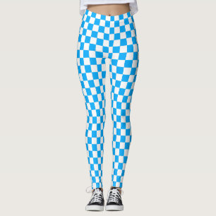 Blue & White Chequered Spandex Leggings