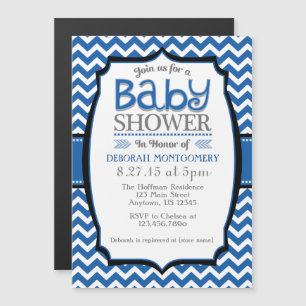 Blue White Chevron Magnetic Baby Shower Invite