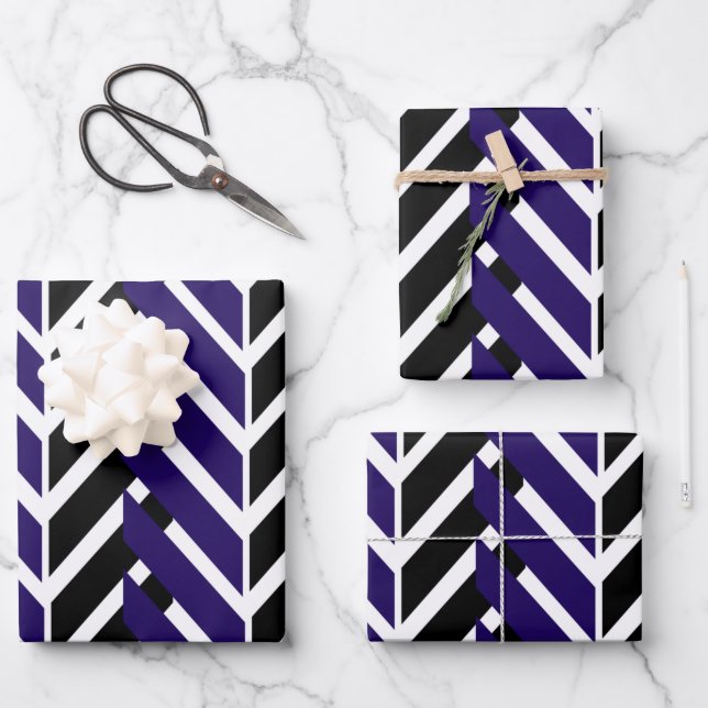 Blue White Chevron Modern Zigzag Pattern Wrapping Paper Sheet (Front)