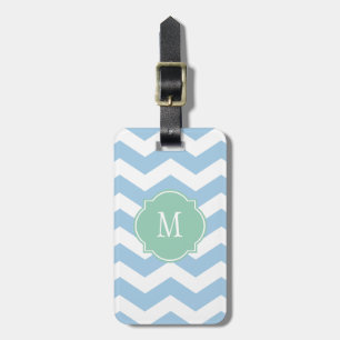 Blue & White Chevron Monogram Luggage Tag