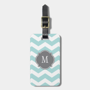 Blue & White Chevron Monogram Luggage Tag