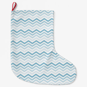Blue White Chevron Ombre Large Christmas Stocking