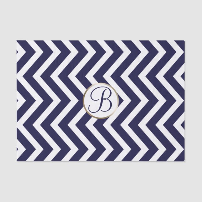 Blue White Chevron Print Monogram Letter Initial Tissue Paper (Front)