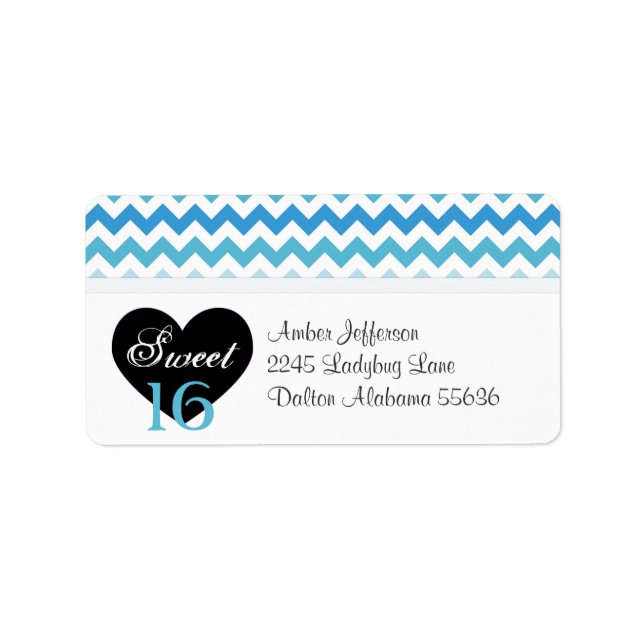 Blue & White Chevron Sweet 16 Party Address Labels (Front)