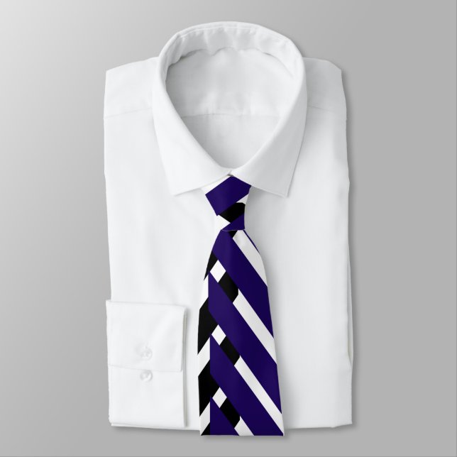 Blue White Chevron Zigzag Pattern Tie (Tied)