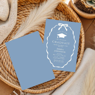 Blue White Chic bow Graduation Party Invitation