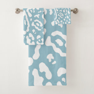 Blue & White Chic Cheetah Leopard Animal Print   Bath Towel Set