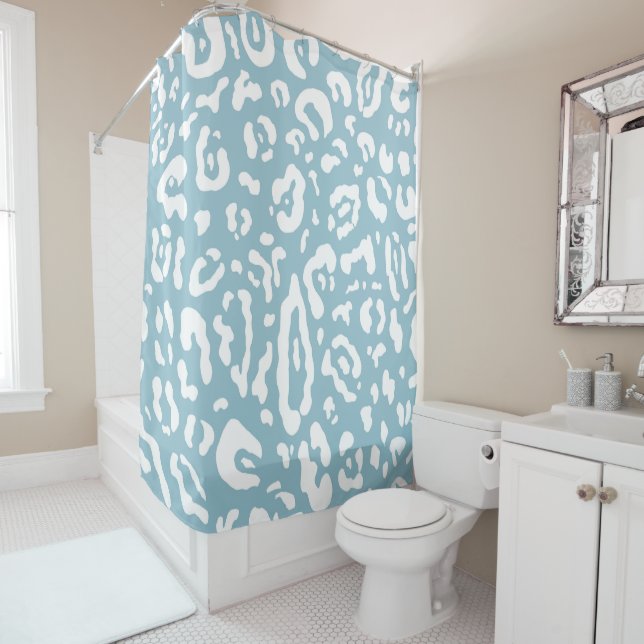 Blue & White Chic Cheetah Leopard Animal Print   Shower Curtain (In Situ)