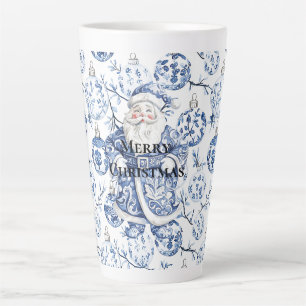 Blue White Chic Christmas Santa & Ornaments Latte Mug