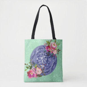 Blue & White China Blue Willow And Roses Tote Bag