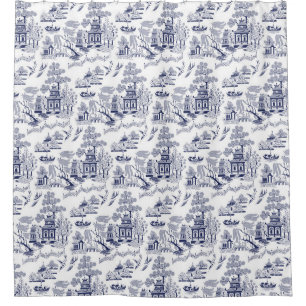 Blue & White China Blue Willow Design (3) Shower Curtain
