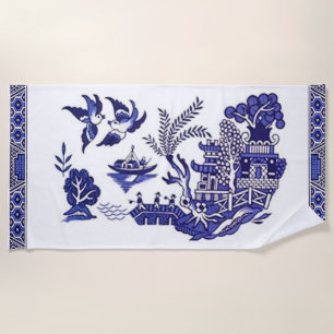 Blue & White China Blue Willow Design Beach Towel