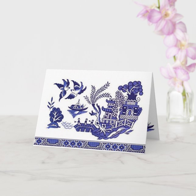 Blue & White China Blue Willow Design  Card (Orchid)